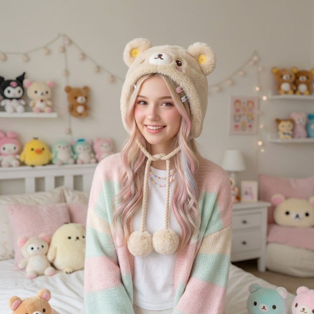 Winter bear plushie hat